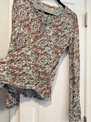 NWOT Free People We The Free Size S Floral Stripe Henley Top Long Sleeve Boho thumbnail 2