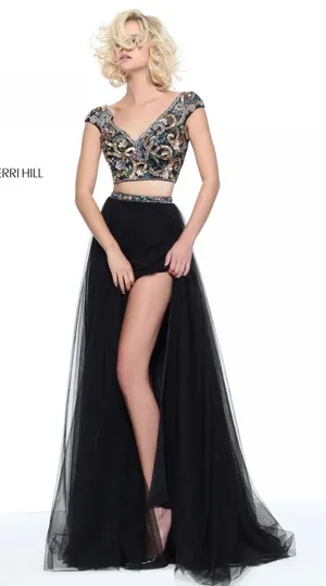 Sherri Hill‎ 51166 Black Beaded Two Piece Gown Size 4 NWT thumbnail 1