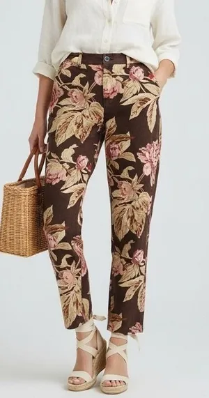 Lauren Ralph Lauren Floral Linen Blend Pants Womens Size‎ 6 Brown Pink Beige thumbnail 1