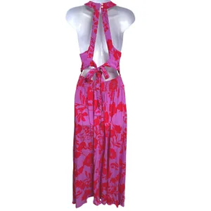 Abel the Label Pink Purple Floral Open Back Maxi Dress M Resort Boho Tropical thumbnail 2