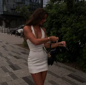 Zara dress mini halter neck striped white back tied casual summer vacation thumbnail 3