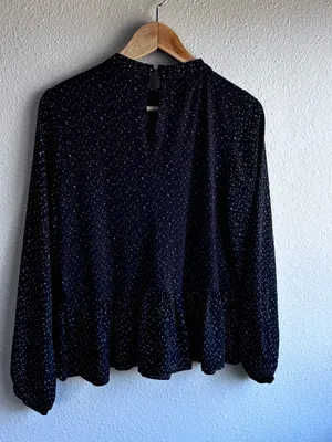 LOFT Black & White Dot Peplum Long-Sleeve Blouse thumbnail 5