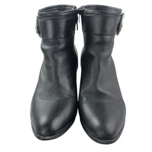 PB Women's Black Leather Almond Toe Buckle Strap Zip Chelsea Ankle Boots Size 8 thumbnail 2