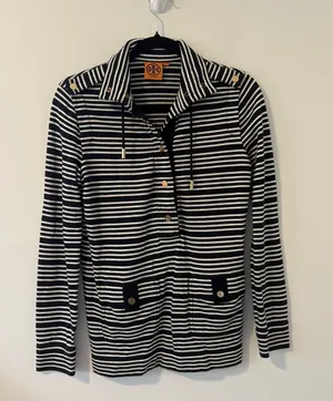 Tory‎ Burch Striped Cotton And Modal Quarter Button Up XS thumbnail 1