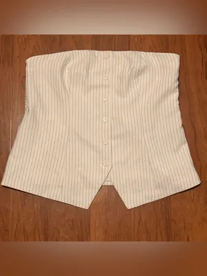 Abercrombie &‎ Fitch The A&F Mara Tailored Button Through Tube Top White Navy XL thumbnail 2