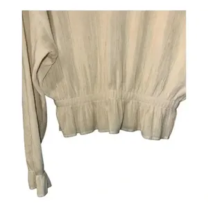 Zara‎ Cream Ribbed Peplum Sweater, Small thumbnail 3