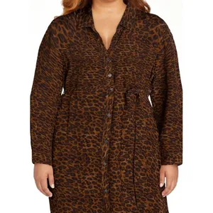 Time and Tru Womens Shirt Dress Size XL Brown Leopard Button-Front Long Sleeve thumbnail 4