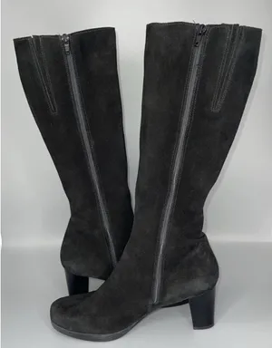 Vtg La Canadienne Tall Suede Heeled Boots Womens 9.5 Black Zip Classy Elegant Core thumbnail 5