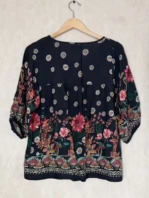 Natural Life Women’s Maribel Top Blouse Rayon in Black Floral Mushroom M thumbnail 7