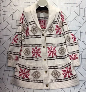 Lands End Cardigan‎ Sweater XL Cream Snowflake Fair Isle Drifter Shawl Collar thumbnail 1