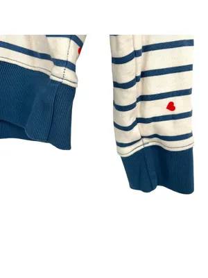 Pact Scattered Hearts Striped Sweatshirt Organic Cotton Blue Cream Size Medium thumbnail 6