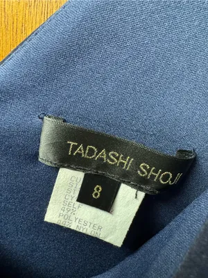 Tadashi Shoji Side Ruched Jeweled Beaded Long Maxi Gown Dress Navy Blue 8 thumbnail 5