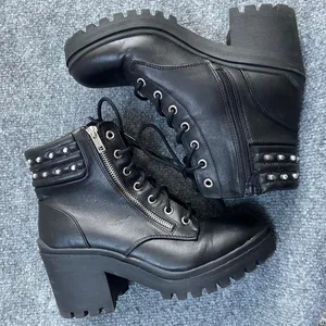 Nobo Black Leather Lace Up Boots Chunky Heel Leather Upper Memory Foam thumbnail 2