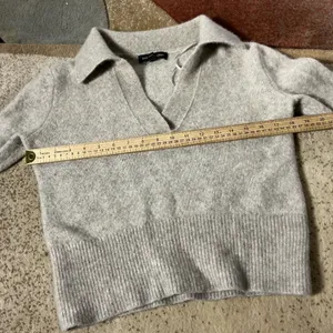 Banana Republic Johnny Collar Yak Wool Sweater Womens Small Oatmeal Marled Polo thumbnail 3