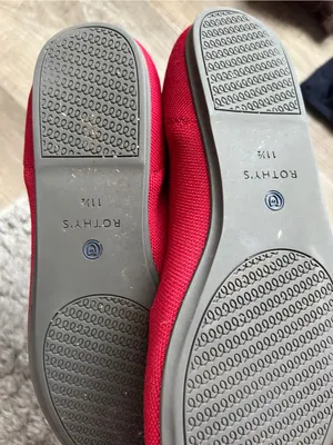 Rothy's Red Knit Pointed Ballet Flats with Blue Trim thumbnail 8