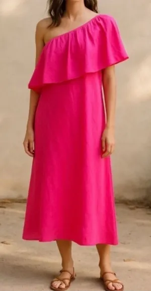 Tuckernuck Pomander Place‎ Florencia Ruffle Shoulder Linen Blend Dress Sz Medium thumbnail 1
