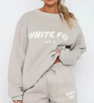 White Fox Offstage Sweater Moon Stone Gray Tan Crewneck Sweatshirt Small Medium thumbnail 1