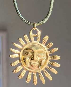 Handmade gold tone stainless steel sun boho retro vintage style necklace☀️ thumbnail 1