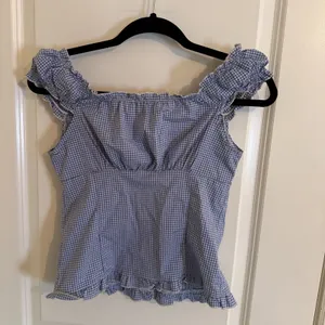 Brandy Melville Blue White Gingham Elara Button Front Ruffle Top One Size NWT thumbnail 3