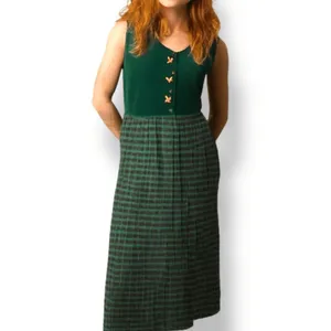 Vintage‎ 80s Susan Bristol Forrest Green Plaid Corduroy Jumper Dress Embroidery thumbnail 10
