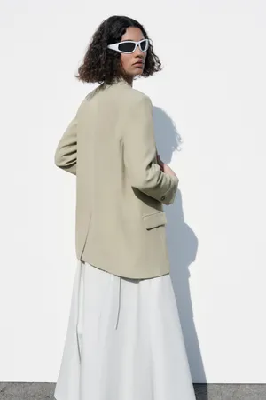 Zara blazer boyfriend relaxed ovsersize olive green casual Suit Jacket thumbnail 4