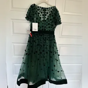 Mac Duggal Floral Embellished Butterfly Sleeve Velvet‎ Hem Midi Dress- NWT thumbnail 4