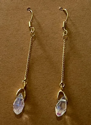 Handmade Teardrop Faceted Gold Tone Dangle Earrings New thumbnail 1