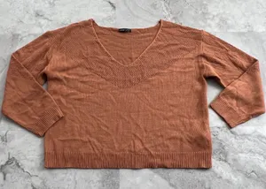 SHEIN Slouchy Sweater Cropped Oversized 3/4 Sleeve Size Large L Orange‎ thumbnail 1