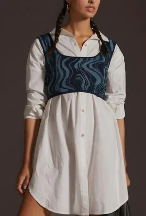 Anthropologie Maeve Sapphire Blue Cropped Marble Vest One Size NWT thumbnail 1