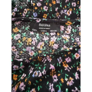 Bershka Womens Floral Babydoll Mini Dress Black Multi Tiered Puff Sleeve‎ Large thumbnail 7