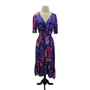 Anthropologie Abel The Label Maxi Dress XS Smocked Tiered Ruffle Flutter Coastal thumbnail 2