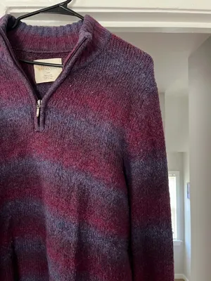 Vintage Striped Plum and Blue Half-Zip V-Neck Sweater thumbnail 2