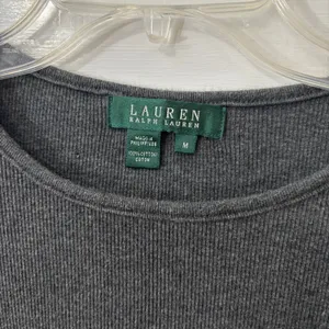 Lauren Ralph Lauren M Gray Ribbed Top Faux‎ Suede Accent Dark Academia Old Money thumbnail 4