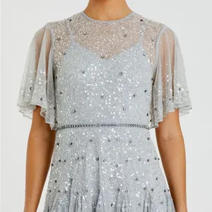 Mac Duggal Light Blue Size 6 Beaded Sequin Rhinestone High Neck MIDI Dress Gown thumbnail 3