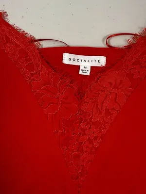 Socialite Red lace trim Cami slip tank top blouse sexy lined M Adjustable Strap thumbnail 4
