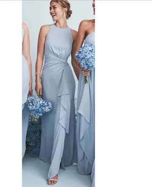 David’s Bridal Ice Blue Sleeveless High Neck Draped Front Brisdesmaid Gown 10 thumbnail 2