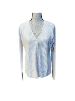 Designers ORIGINALS - cable knit front button cardigan ivory Sz M thumbnail 2