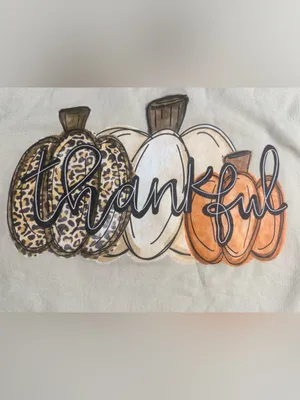 Gildan Cream Crewneck Sweater with Pumpkin 'Thankful' Graphic thumbnail 5