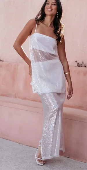 White Sequin Maxi Skirt Set thumbnail 1