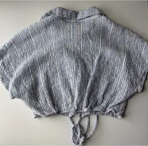 Zara Blue Striped Cotton Cropped Top Sz XS thumbnail 4