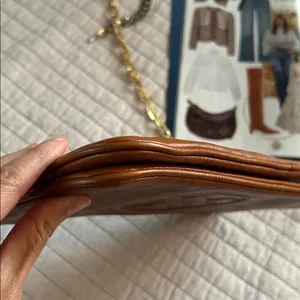 Tory Burch brown leather logo fold over gold chain rare crossbody bag​ thumbnail 12