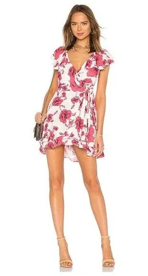 Free People French Quarter Ruffle Floral Print Mini Wrap Side Tie Dress M thumbnail 1