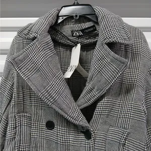 ZARA Womens Cropped Jacket XS Black White Houndstooth Plaid Preppy Chic Academia thumbnail 7