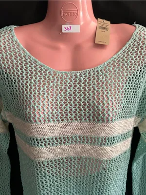 American Eagle Light Mint Open-Knit Stripe Sweater SM NWT thumbnail 7
