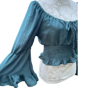 Cottagecore Forest Fairy Peasant Milkmaid Blouse Boho Ren Faire Boho Green L thumbnail 5