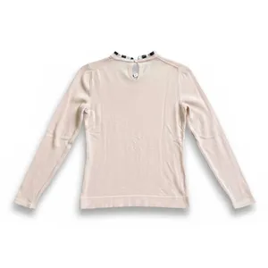 J.Crew Women's Light Pink Cotton Ruffle‎ Gingham Trim Keyhole Sweater Small thumbnail 2