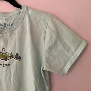 Life Is Good Blue Outdoors Short Sleeve T-Shirt Cotton Gorpcore Women's size XS thumbnail 3