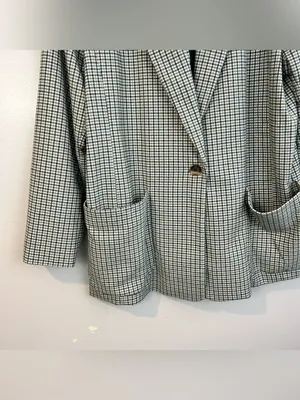 NWT A New Day Plaid White Blue Brown Oversized Preppy Blazer Jacket Size XXL thumbnail 4