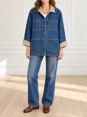 Vintage Bill Blass Jeans Denim Chore Jacket XL Corduroy Collar Barn Workwear thumbnail 14