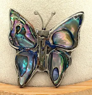 Vintage Alpaca Mexico Abalone Shell Butterfly Brooch thumbnail 1